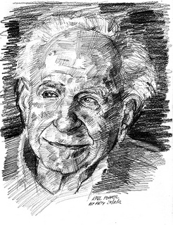 Een schets van Karl Popper door Arturo Espinosa